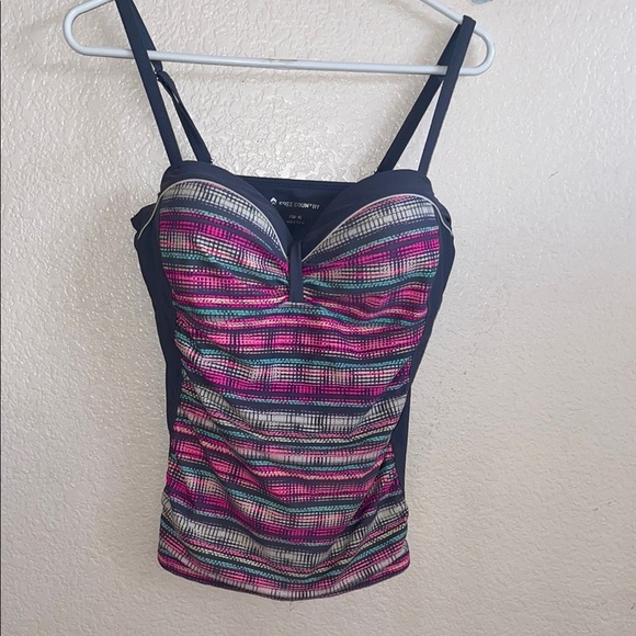 Free Country Pink and Purple Sleeveless Camisole Swim One Piece - Picture 3 of 9